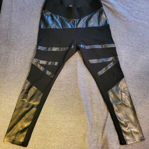Black Knit with Faux Leather Leggings